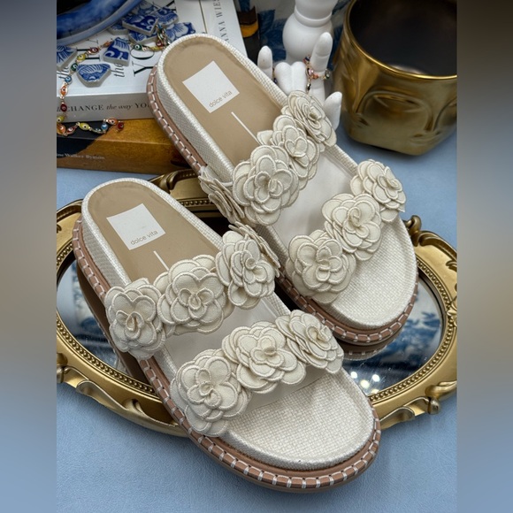 🆕 DOLCE VITA 🧿 NWOB Sherla White Raffia Floral Applique Slide Sandals, Sz 7 - Picture 7 of 15